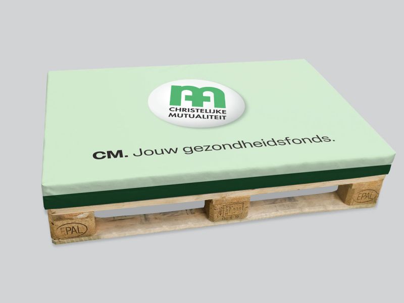 Printed pallet pillow for Christelijke mutualiteit