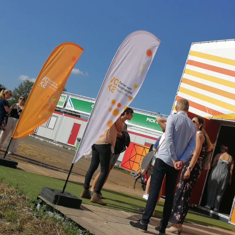  bedrukte Beach flags of beachflags met logo event