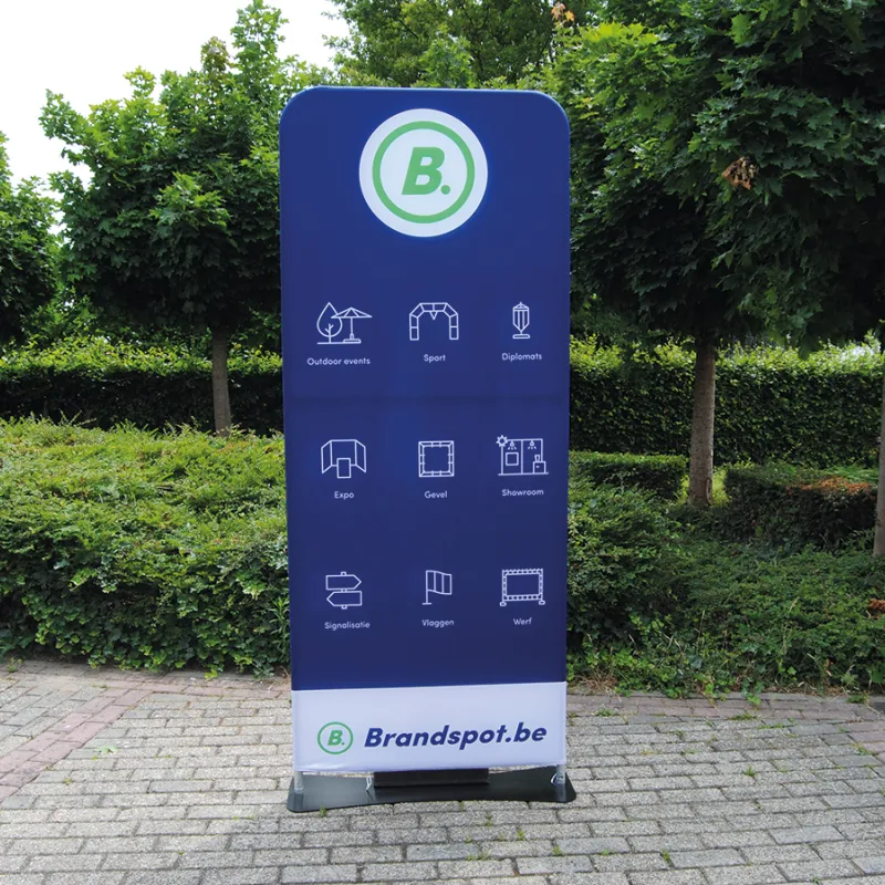 Flexwall exhibition wall with printed fabric cover, stretch textile frame