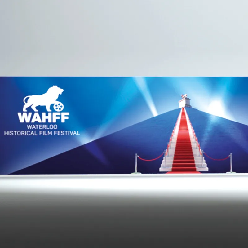 Flexwall exhibition wall with printed fabric cover, stretch textile frame
