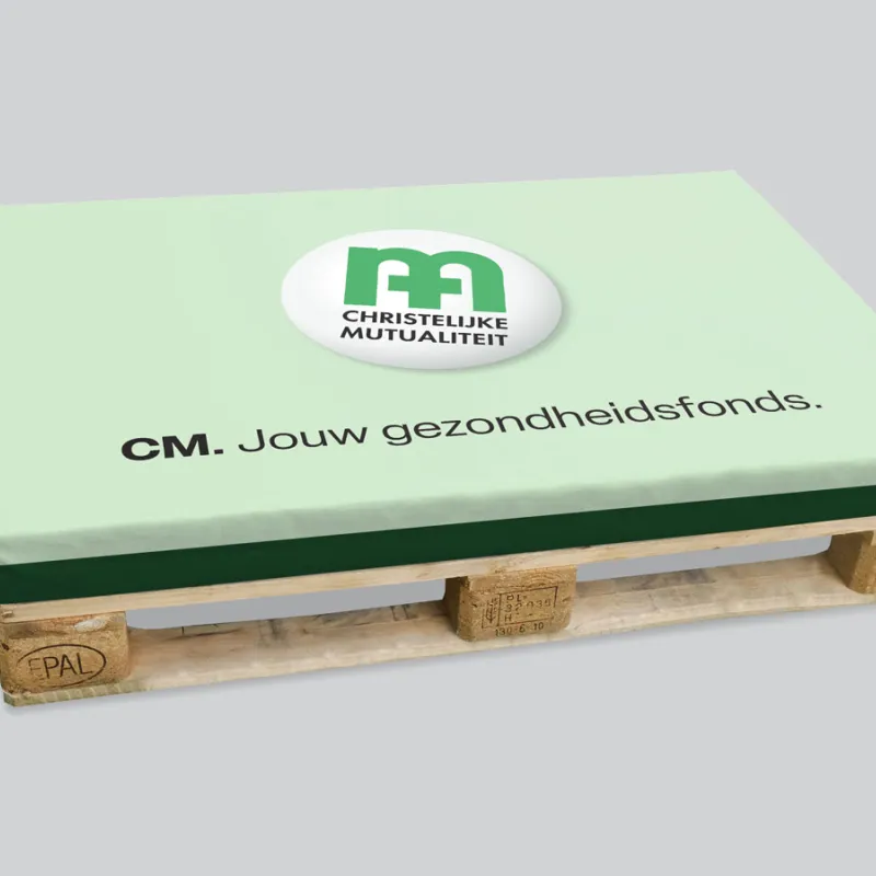 Bedrukte palletkussen voor Christelijke mutualiteit