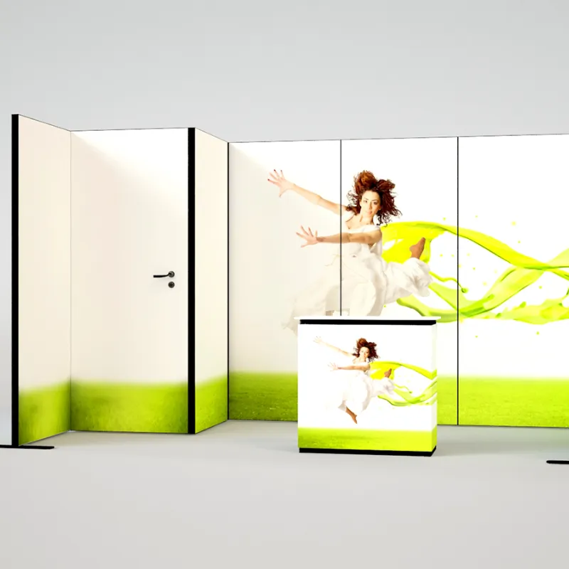 Beursstand Texframe Pro U met bergruimte en promo desk