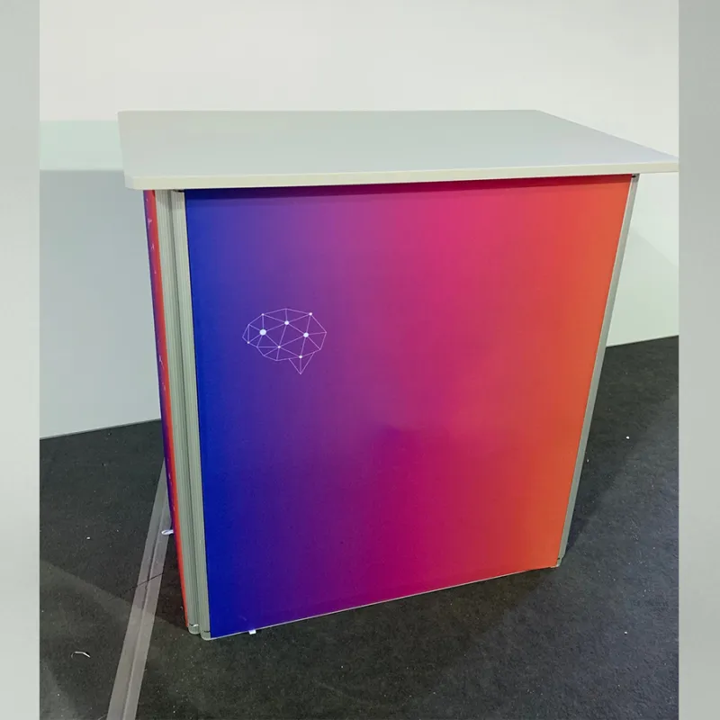 Promodesk met textielprint en legplank