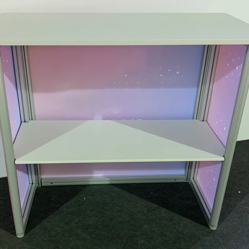Promodesk met textielprint en legplank