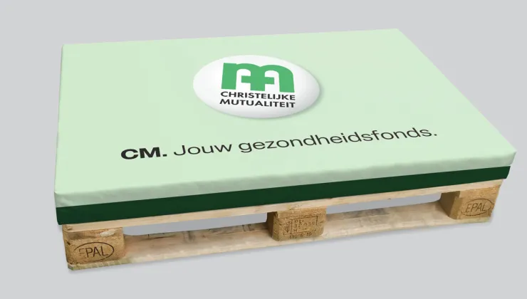 Coussin pour palettes imprimé pour les Mutualités Chrétiennes