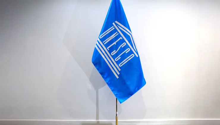 Dubbelzijdige protocol satijnen vlag Unesco