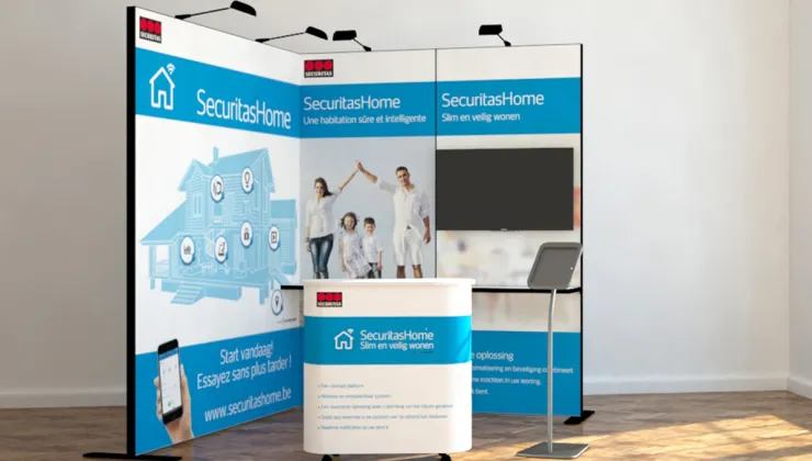 Beursstand Texframe Pro + counter voor Securitas