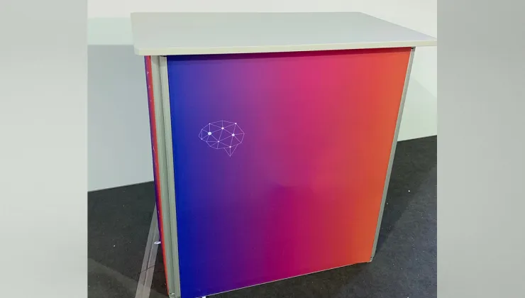 Counter with textile print and shelve inside