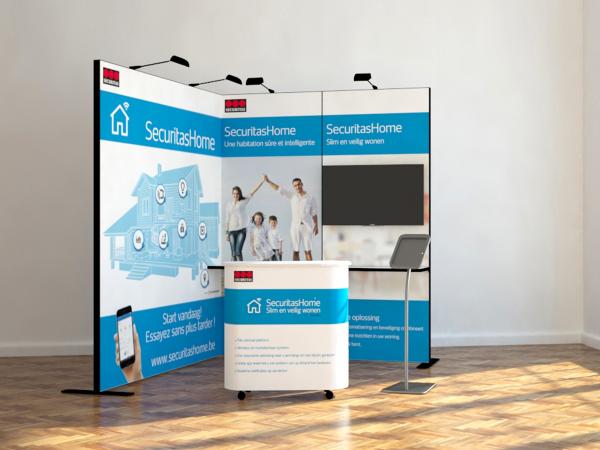 Stand modulaire Texframe Pro + comptoir pour Securitas