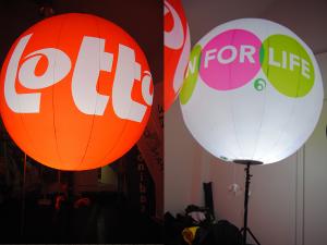 Giant inflatable publicity balloon on feet