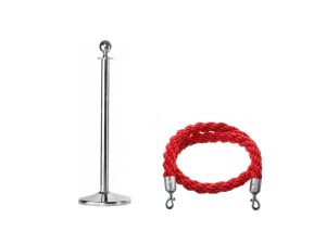 Poteau d'acceuil argentée avec corde rouge